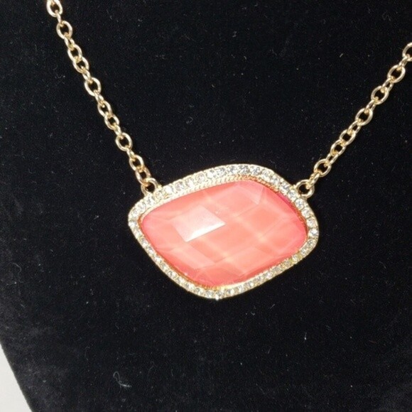 RSVP 18+3.5" Gold-tone Salmon Pink Stone Sparkling Crystal Necklace - Women - Picture 6 of 10